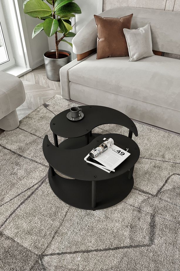 ARZUM YİN YANG UNITY SERENITY ORTA SEHPA 2 Lİ TEKERLEKLİ SİYAH 70 CM - 1
