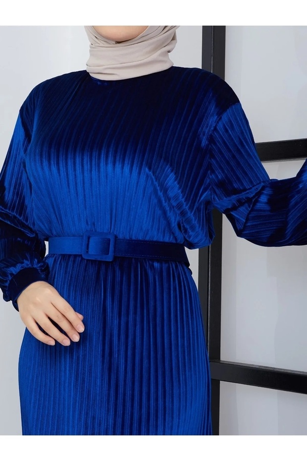 Kadife Boydan Piliseli Elbise - 2