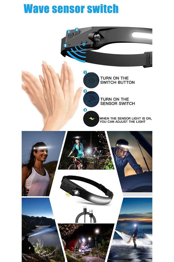 Predators Kafa Feneri Wave Teknoloıji Sensörlü Kafa Lambası Tepe Işığı Ultra Ergonomik Profosyonel - 8