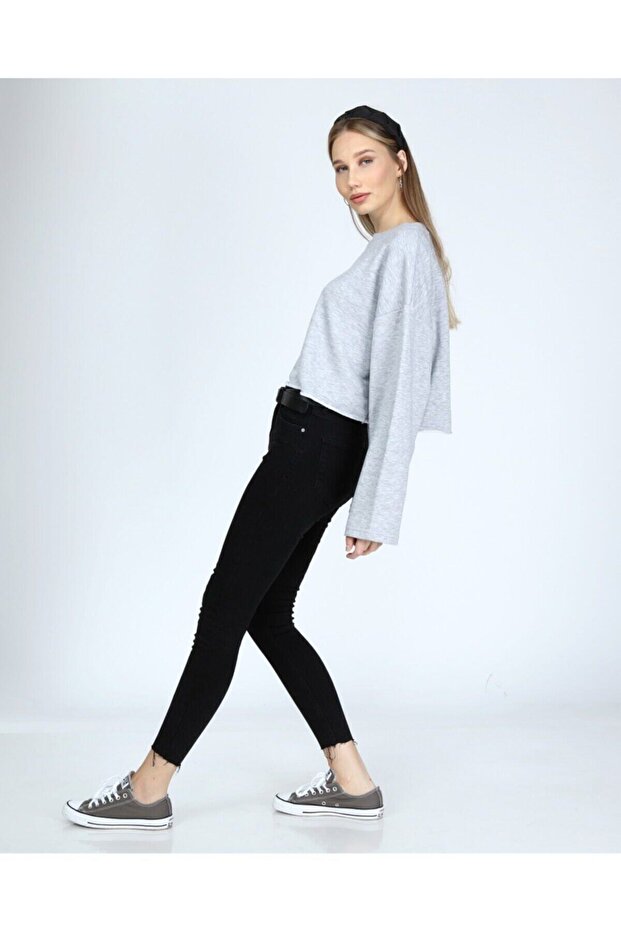 Kadın Gri Basic Sweatshirt - 3