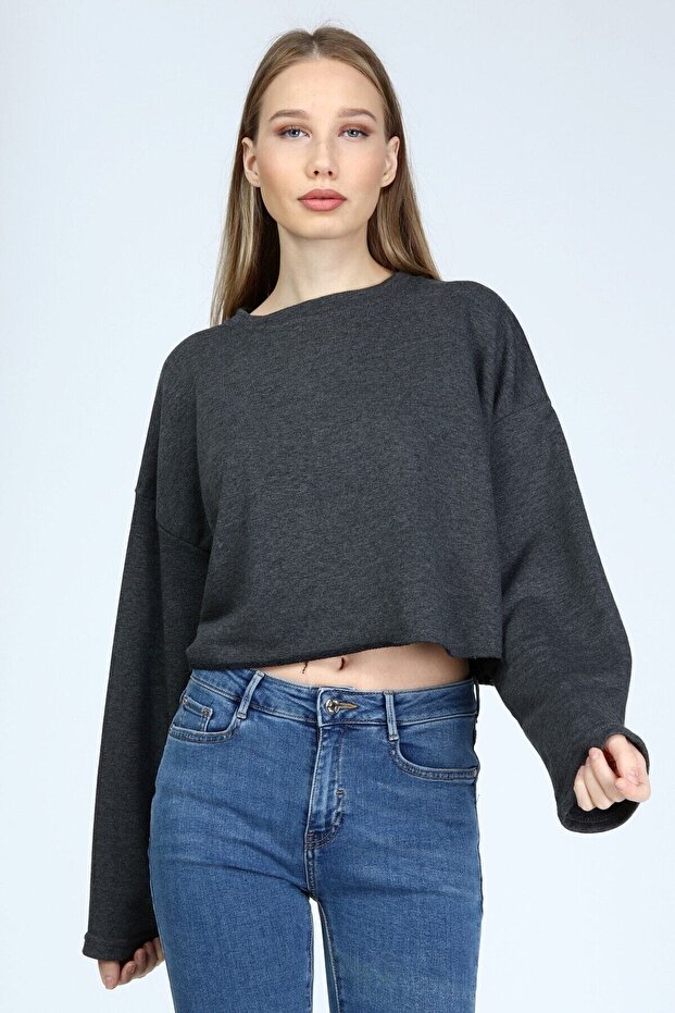 Kadın Antrasit Basic Sweatshirt - 5
