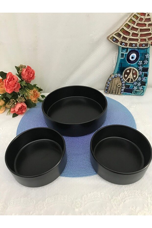 3 Parça 21cm + 14 Cm Stackable Kase Seti Mat Siyah - 3