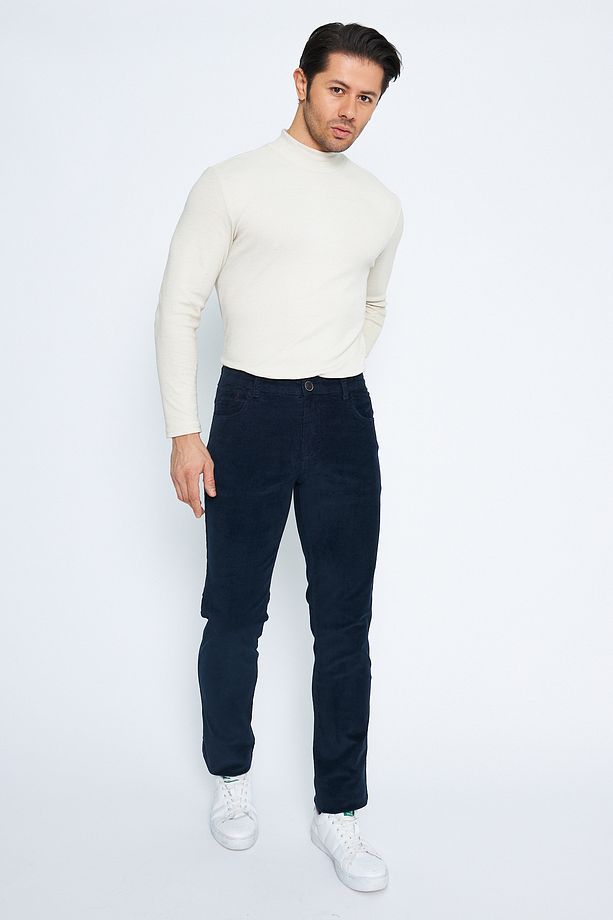 Kadife 5 Cep Regular Fit Indigo Erkek Pamuklu Pantolon - 4