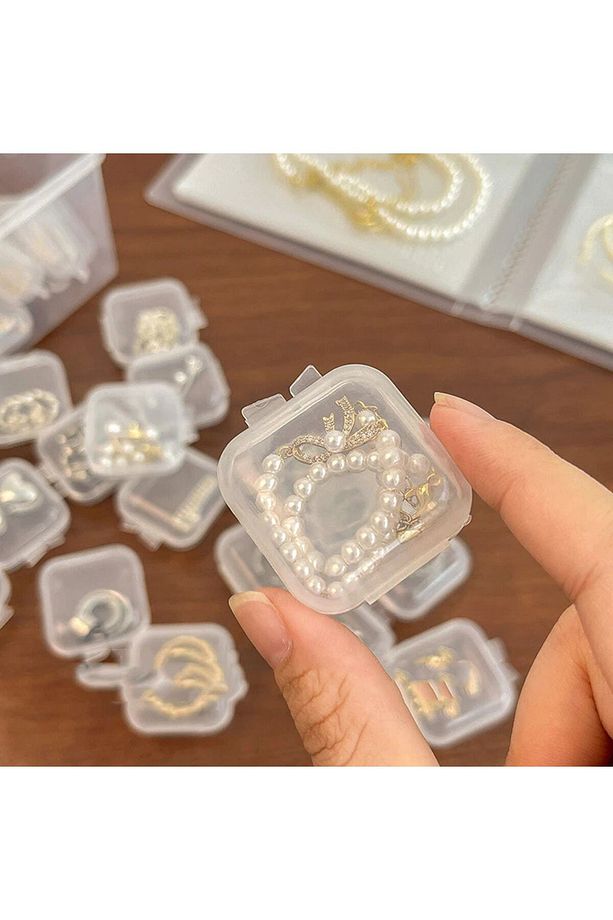 2 Adet Mini Şeffaf Plastik Altın Takı Mücevher Kolye Yüzük Küpe Saklama Kutusu - 1