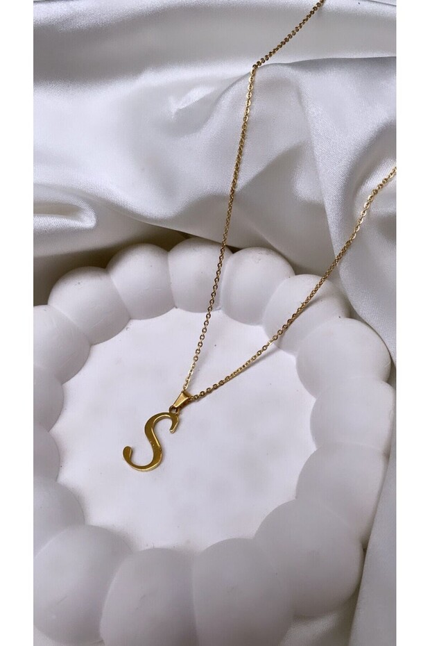 Çelik Gold Renk S Harfli Kolye - 1