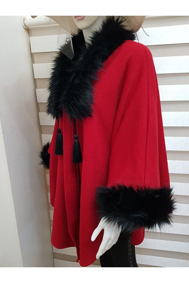 Kırmızı Polar Panço - 4