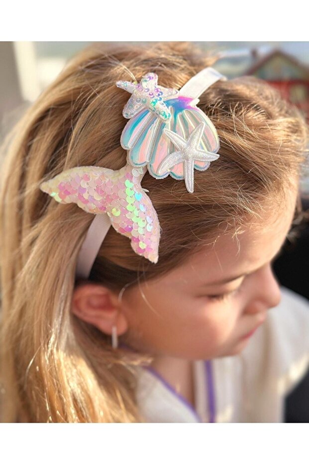 Trend Giant Large Shiny Pearlescent Sequin Glitter Mermaid Tail Shell Star Crown Children's Crown White
