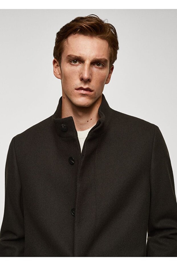 Dik yaka yün palto - 5