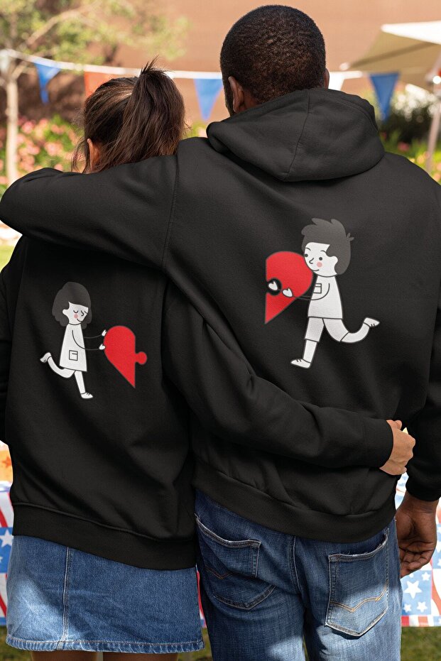 Lover Combination Heart Puzzle Hooded Sweatshirt