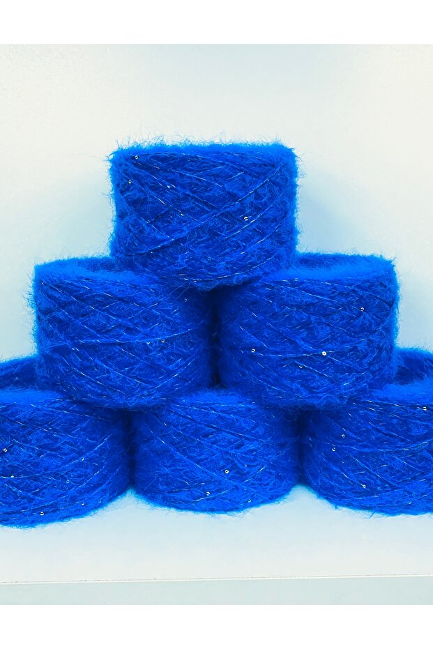 Örgü İpi Moher saks siyah polyester 3mm gümüş pul ürün net 700 gr - 1