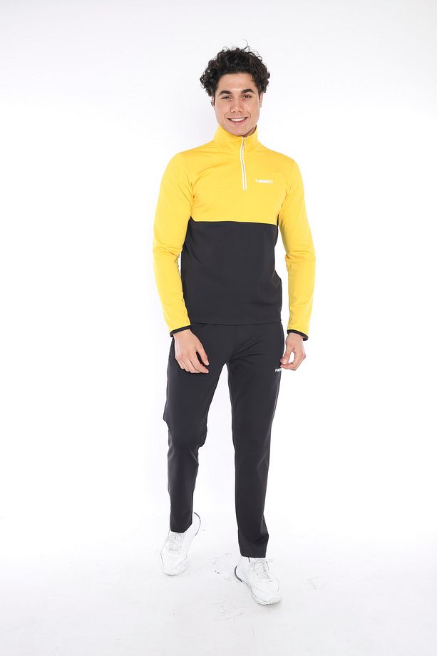 Erkek Sarı Dalgıç Kumaş Yarım Fermuarlı Slim Fit Eşofman Takımı - 3