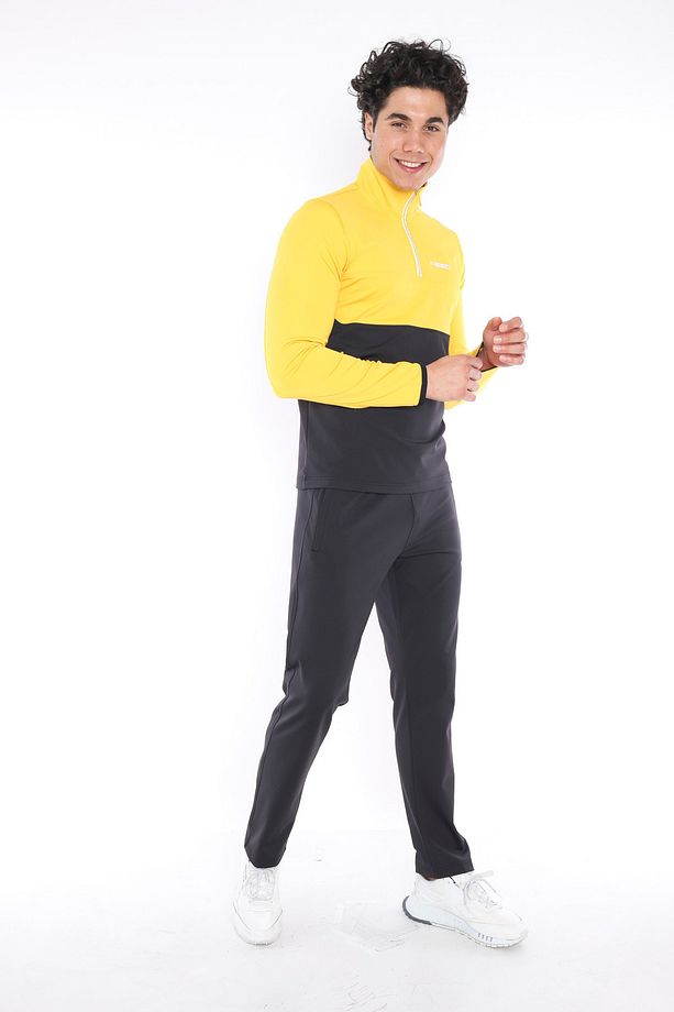 Erkek Sarı Dalgıç Kumaş Yarım Fermuarlı Slim Fit Eşofman Takımı - 5