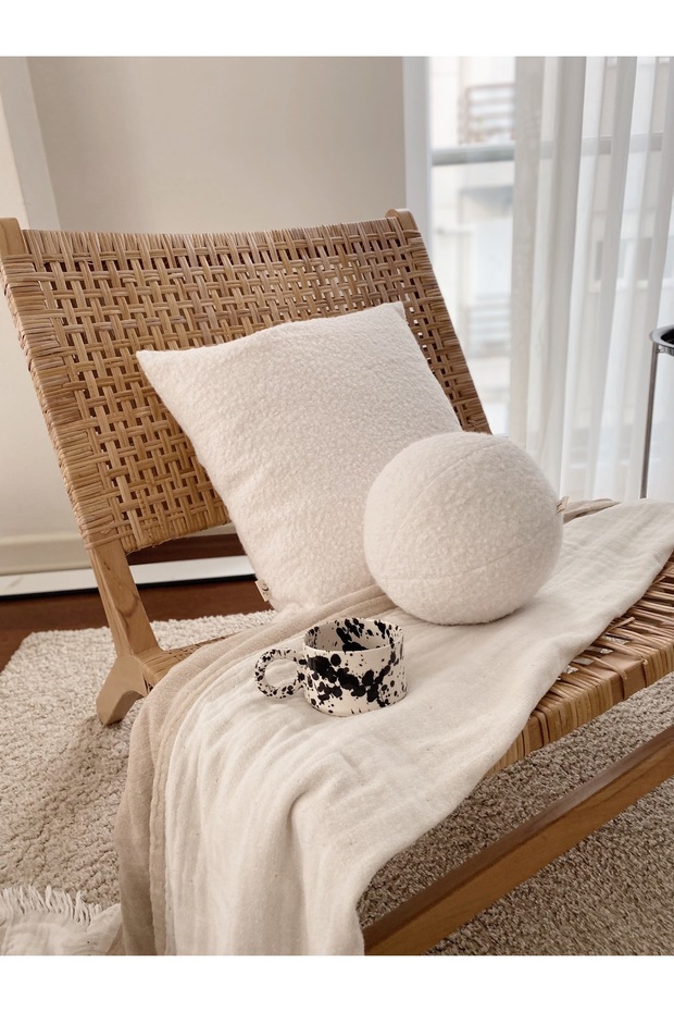 Teddy Square Throw Pillow Cover Natural White 45x45