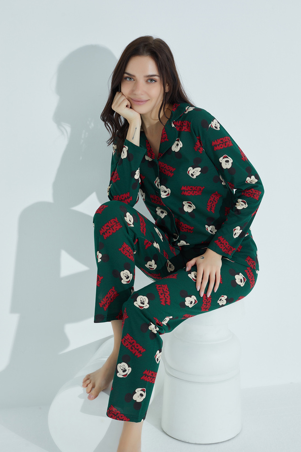 PAMUKLU DÜĞMELİ PİJAMA TAKIM - 3