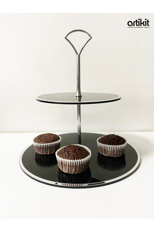 Plexi Glass Cake Cookie Stand Black-Silver