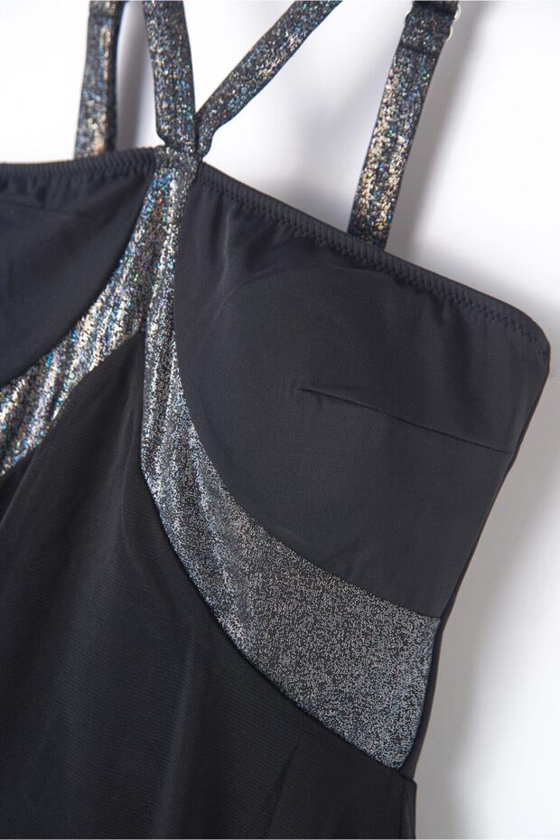 Schwarzer trägerloser Badeanzug aus Tüll - 5