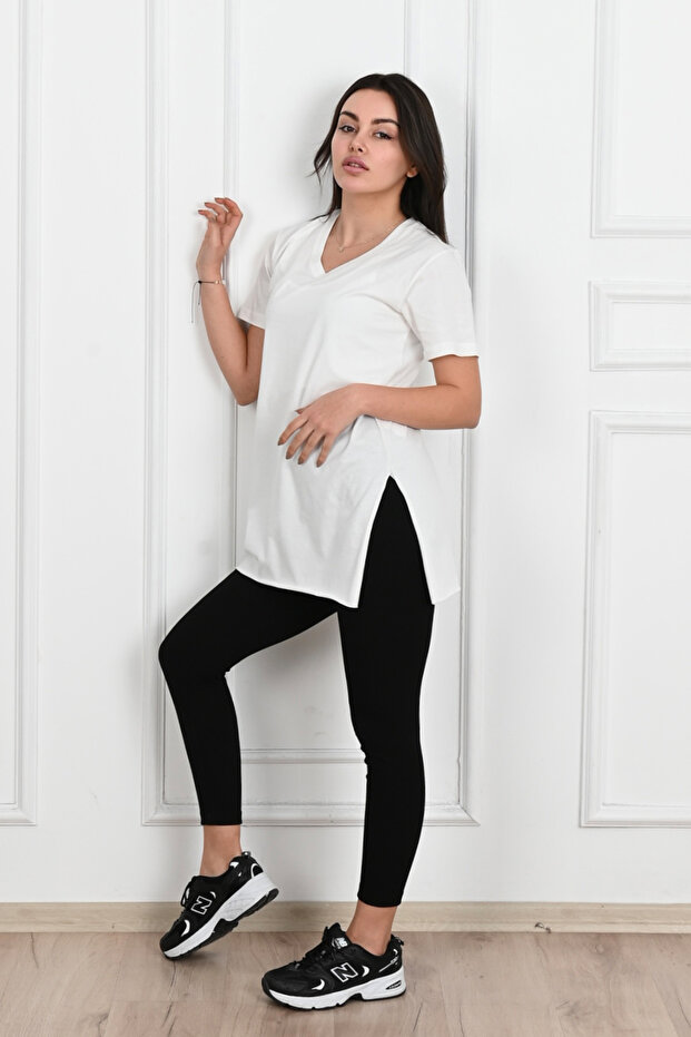 Women's V-Neck Slit T-Shirt 8783-22