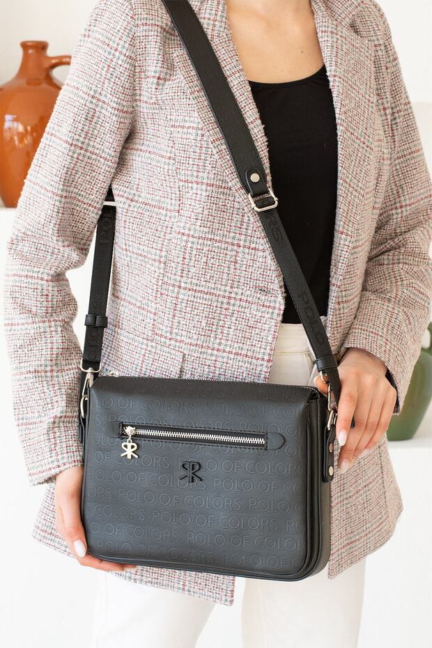 Ancela Black Embossed Print Women's Shoulder and Crossbody Bag 23X27E in the West