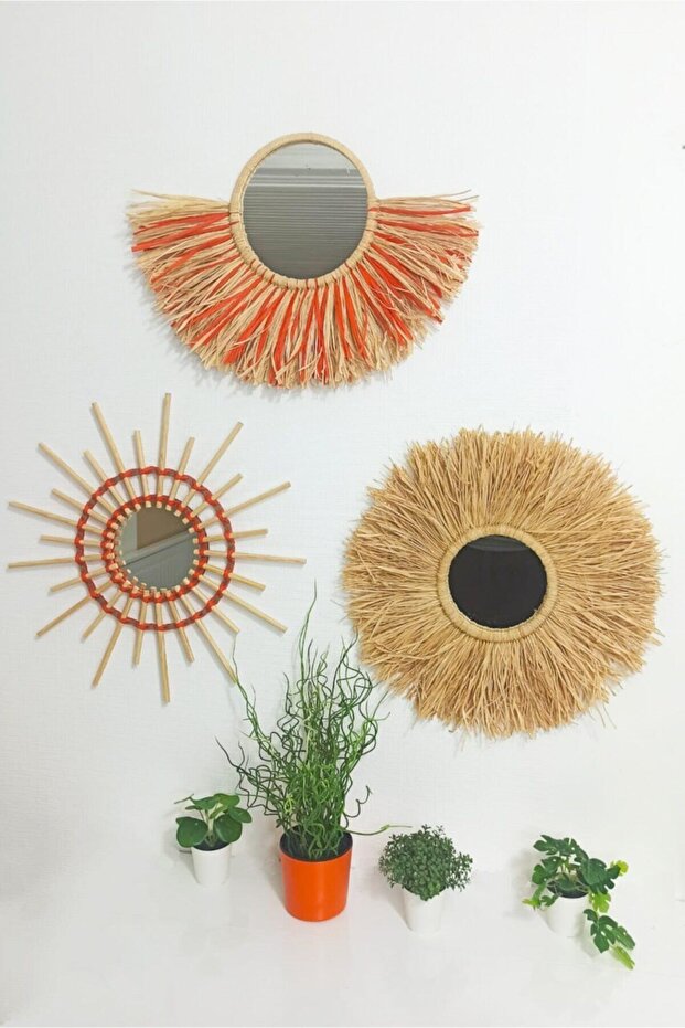 Bohem Hasır Ayna Seti Rafya & Bambu - 2