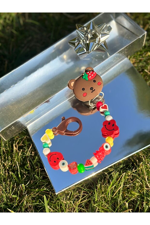 Trend Cute teddy bear with gift boxed boy girl baby pacifier chain strap with evil eye beads