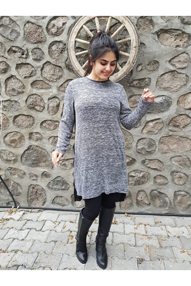 Women's Anthracite Black Pleated Hijab Tunik