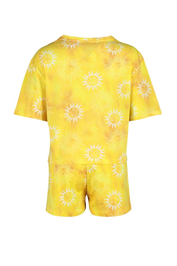 Sarı %100 Pamuklu Güneş Desenli Şortlu Örme Pijama Takımı THMSS24PT00108 - 9