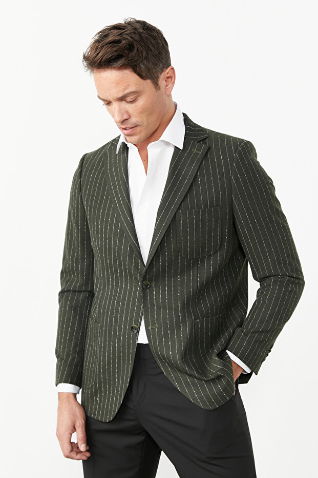 SLIM FIT SLIM CUT MONO COLLAR PATTERNED JACKET - 5