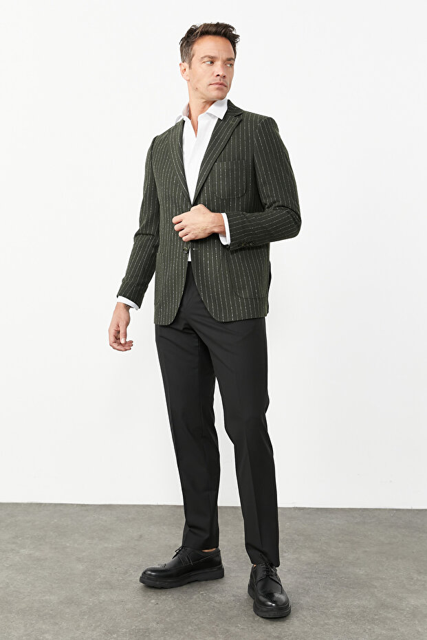 SLIM FIT SLIM CUT MONO COLLAR PATTERNED JACKET - 7
