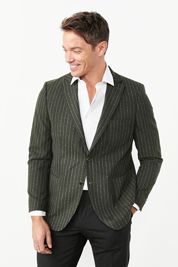 SLIM FIT SLIM CUT MONO COLLAR PATTERNED JACKET - 1