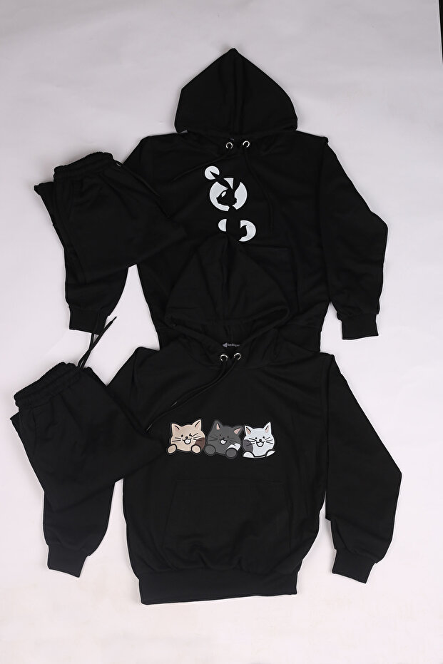 2-Piece Printed Bottom-Top Kangaroo Pocket and Hooded Tracksuit Set 9-16 Years 4 Pieces