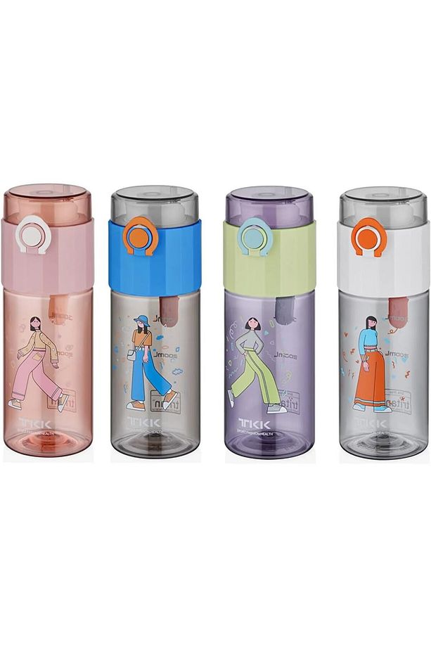 TKK T-1013 500ml Rahat İçim Kilitli Kapaklı Desenli Pipetsiz Süzgeçli Tritan Matara (Mavi) - 3