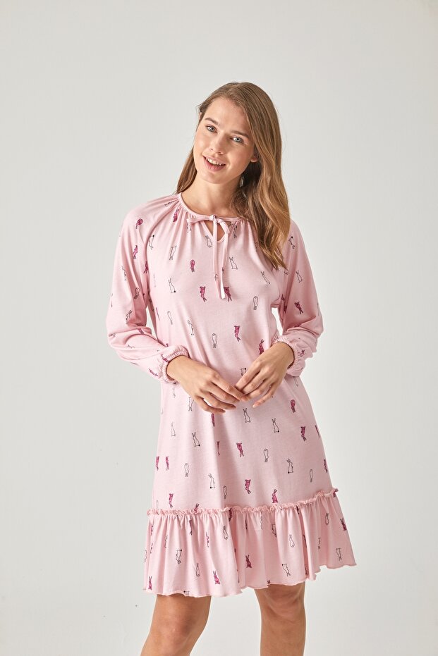 RABBIT PATTERN FRONT TIE NIGHTWEAR