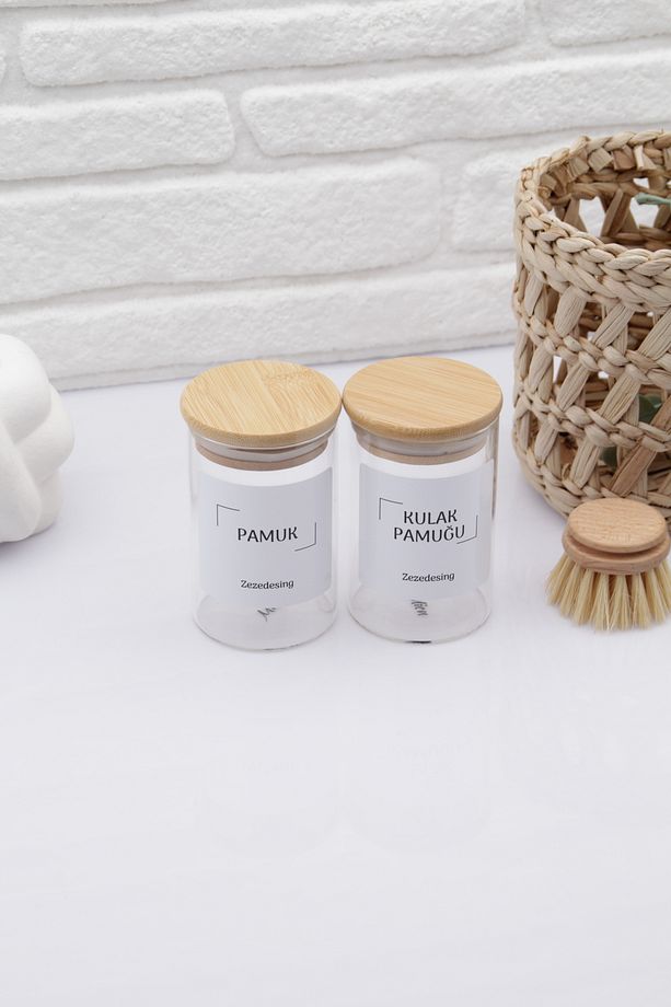 Bambu Kapak Cam Pamuk Ve Kulak Pamuğu Kavanozu Kutusu 250ml - 3