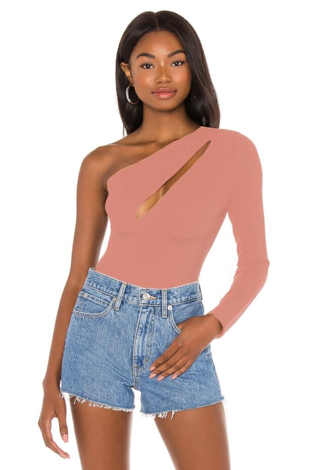 Women's Powder Asymmetrical Cut Silk Jersey Bodysuit