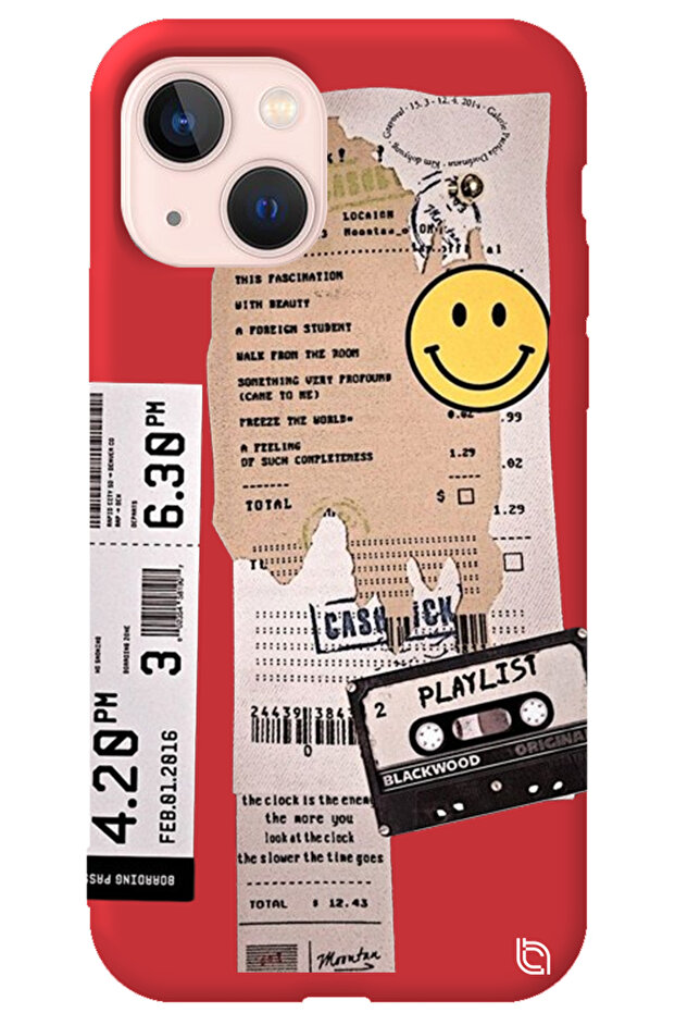 Silicone Phone Case for iPhone 13 Red with Velvet Inside Playlist Pattern