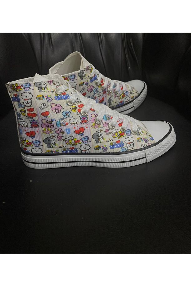 Bts Good Baskılı Kadın Canvas Ayakkabı Convers Bot Bilekli Uzun Convers - 3