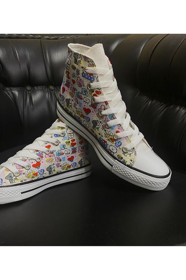 Bts Good Baskılı Kadın Canvas Ayakkabı Convers Bot Bilekli Uzun Convers - 5