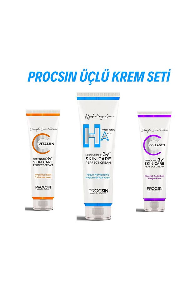 Üçlü Krem Seti (Hyaluronik Asit Krem 50 Ml+Kolajen Krem 50 ml+C Vitamini Krem 50 ml) - 1