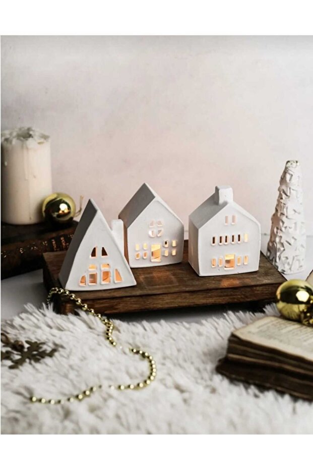 3'lü Beyaz Ev Mumluk - 1