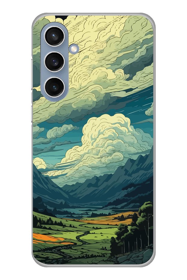 Nature and Cloud Pattern Transparent Phone Case Compatible with Samsung Galaxy S23 Fe