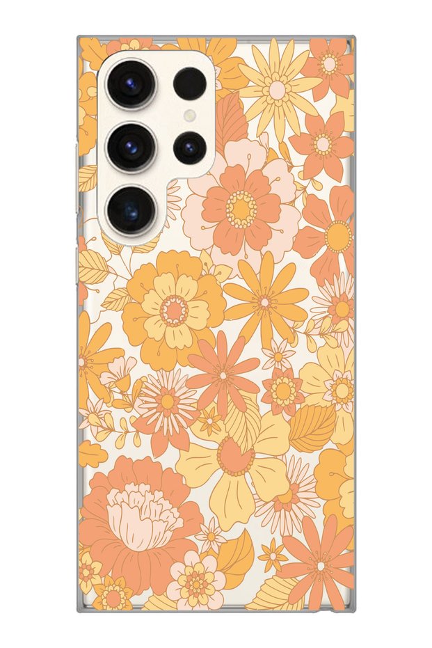 Samsung Galaxy S23 Ultra Compatible Floral Pattern Transparent Phone Case