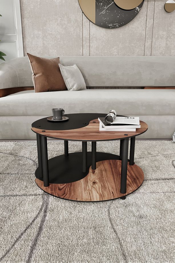YİN YANG UNITY SERENITY ORTA SEHPA 2 Lİ TEKERLEKLİ SİYAH  CEVİZ 70 CM - 4