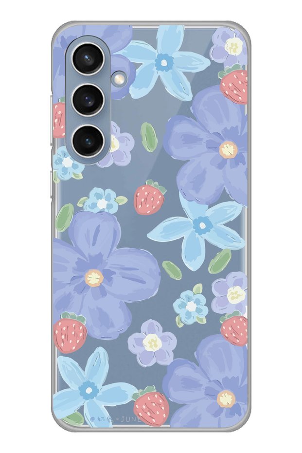 Transparent Phone Case with Flower and Strawberry Pattern Compatible with Samsung Galaxy S23 Fe