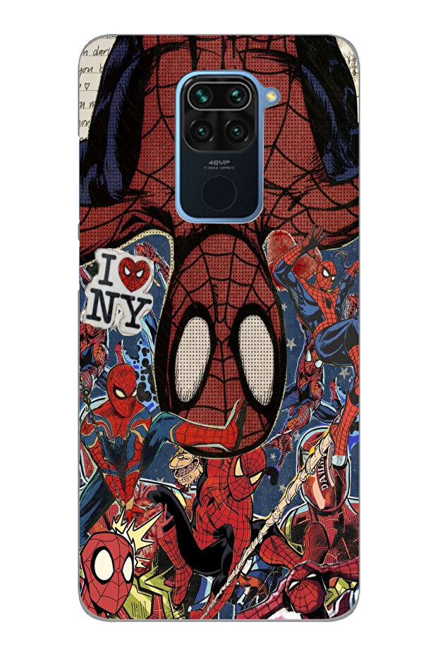 حافظة هاتف شفافة متوافقة مع هاتف Xiaomi Redmi Note 9 Spiderman Collage - 1