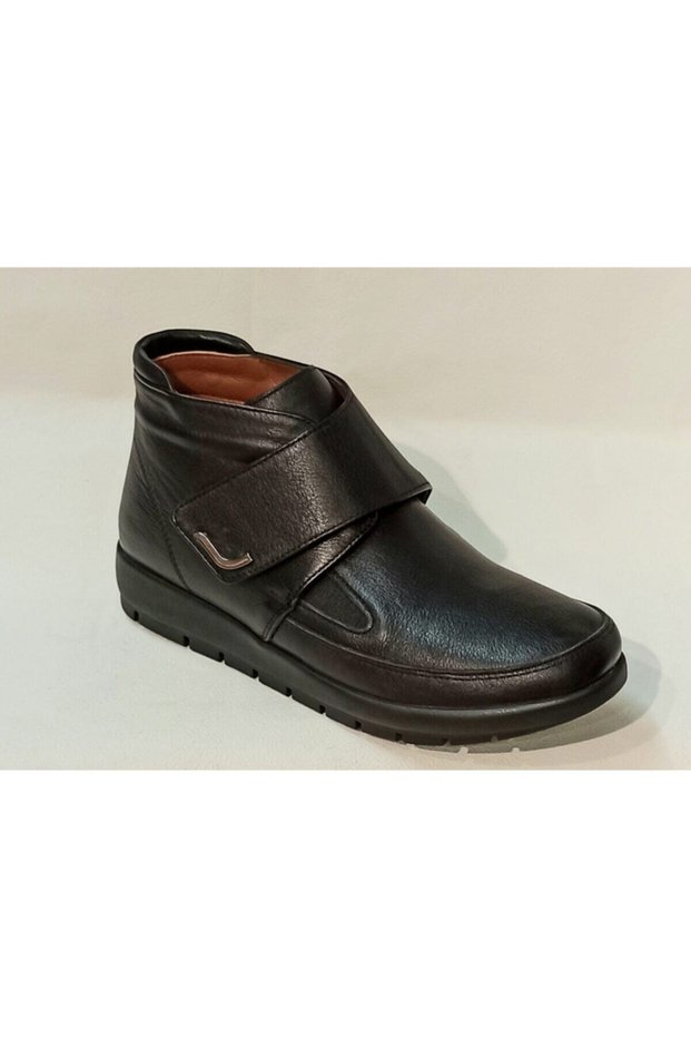 Genuine Leather Orthopedic and Diabetic Black Mother Boots with Velcro
