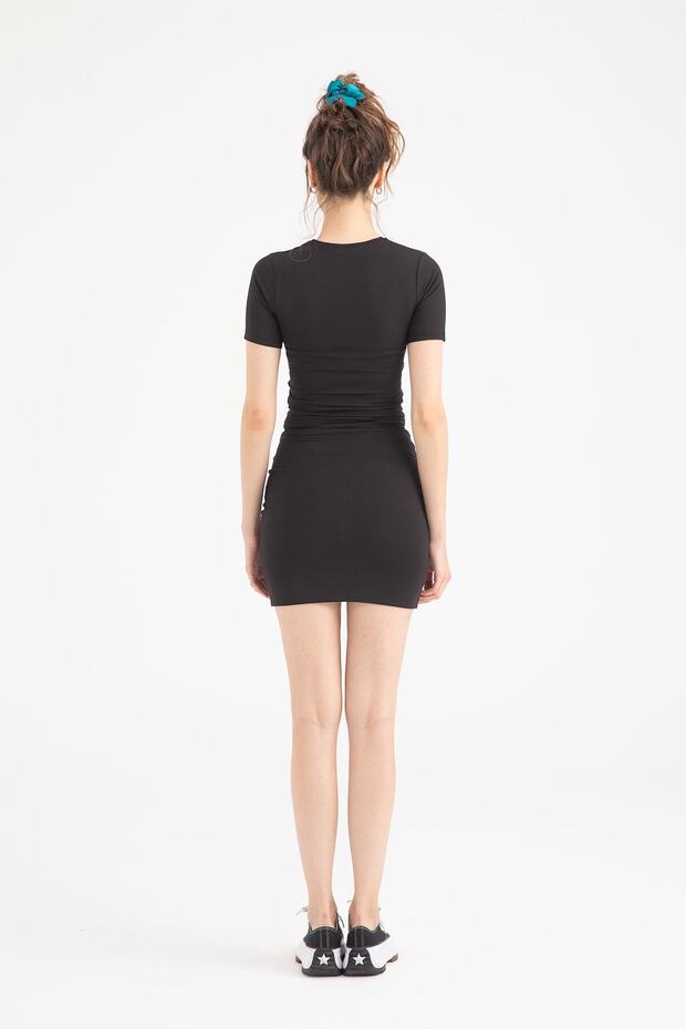 Fustă neagră mini cu atingere moale - 4