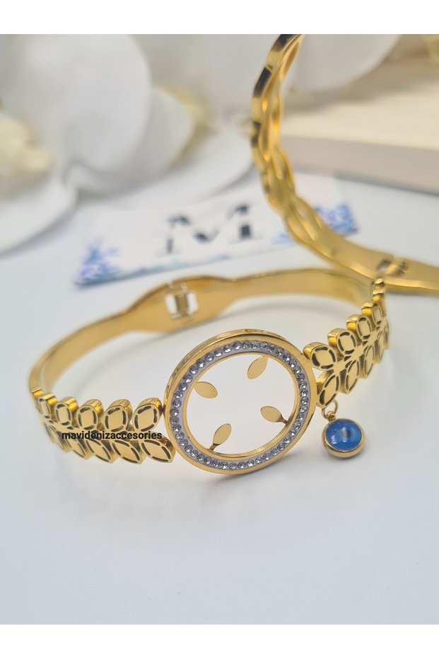 steel quarter fitted handcuff bracelet evil eye beaded steel bracelet with quarter