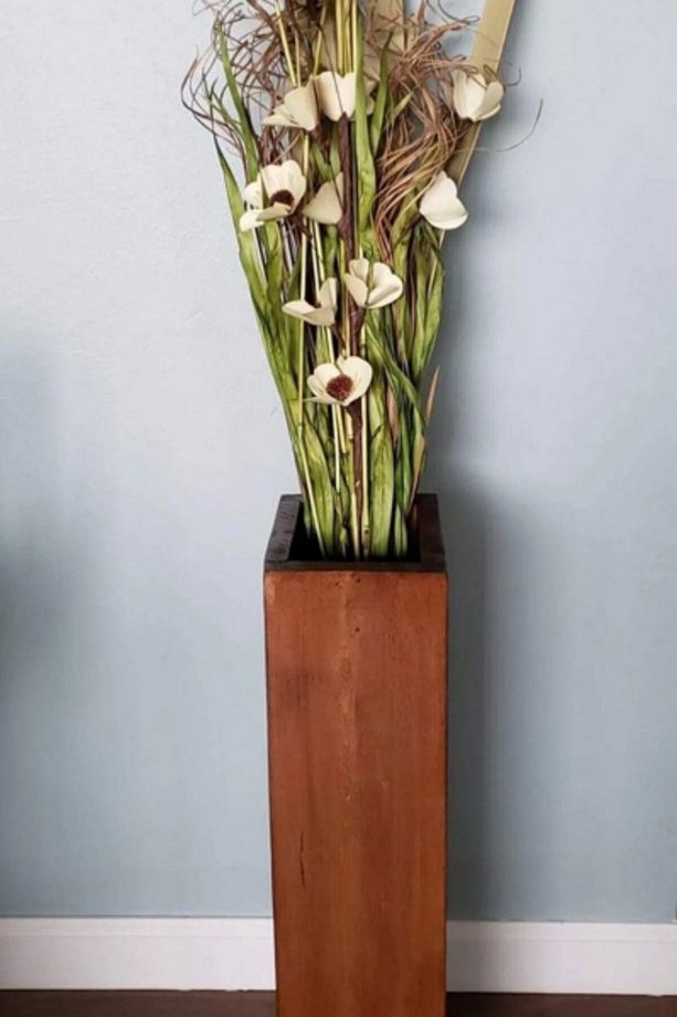Dekoratif Ahşap Pampas Yapay Çiçek Vazosu 48 Cm - 3