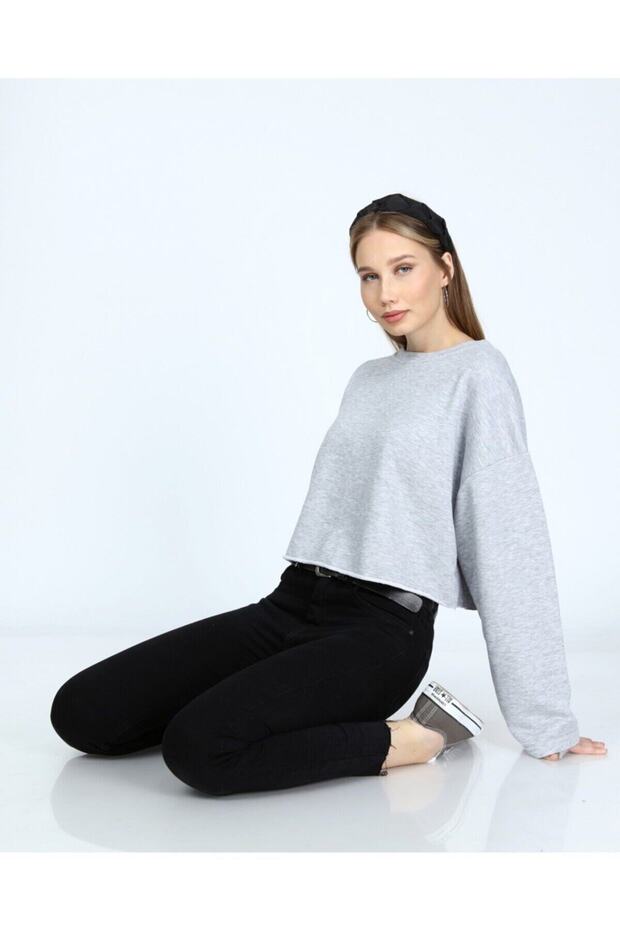 Kadın Gri Basic Sweatshirt - 2