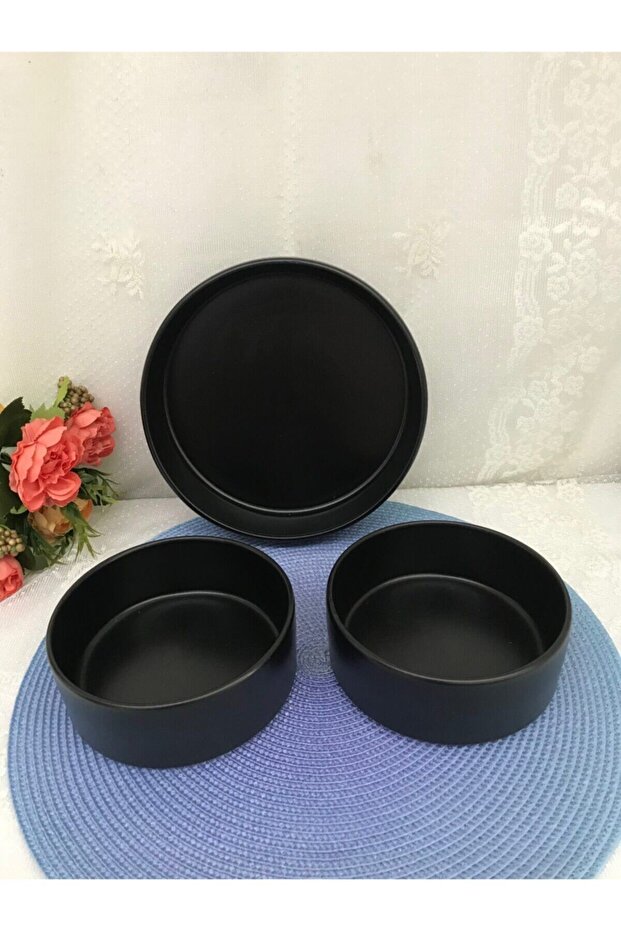 3 Parça 21cm + 14 Cm Stackable Kase Seti Mat Siyah - 1
